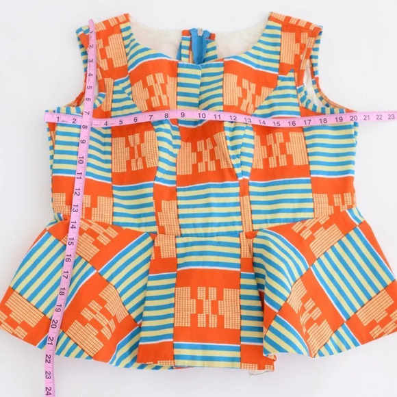 Handmade Orange and Blue Matching Peplum Sleeve  Shirt & Pencil Skirt Set - Picture 2 of 16